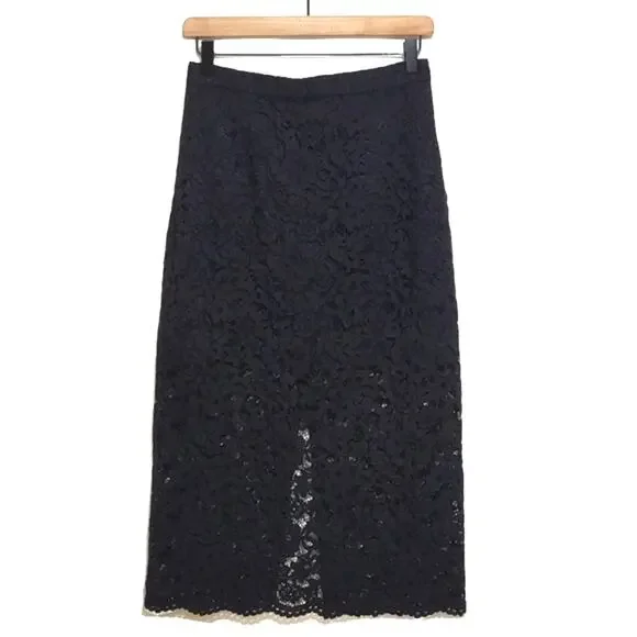 Aritzia Babaton Black Pencil Lace Overlay Skirt Midi Classic Party Formal Size 4 - Picture 1 of 16